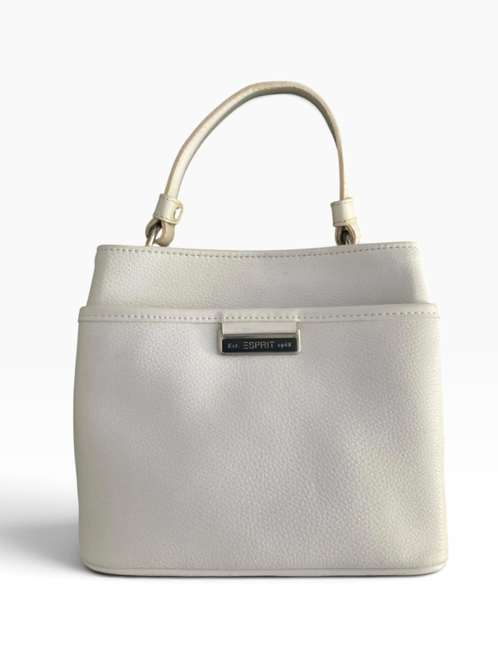 ESPRIT Womans Bag White Top Handle Crossbody Pebbled Leather Vintage Silver Logo